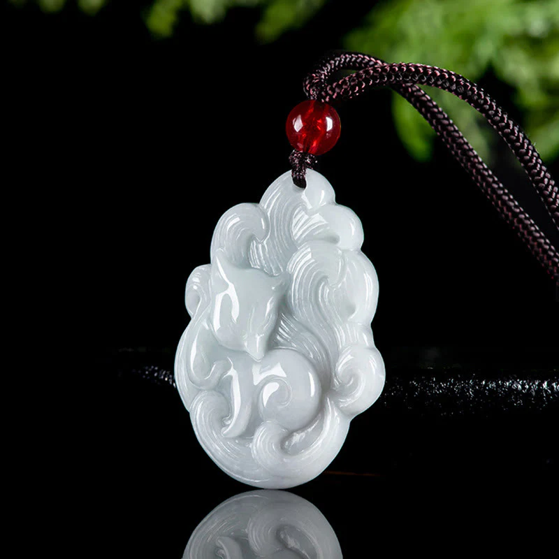 Buddha Stones Naturalny Jade Dziewięcioogonowy Naszyjnik Szczęście Lis Wisiorek - Image 3