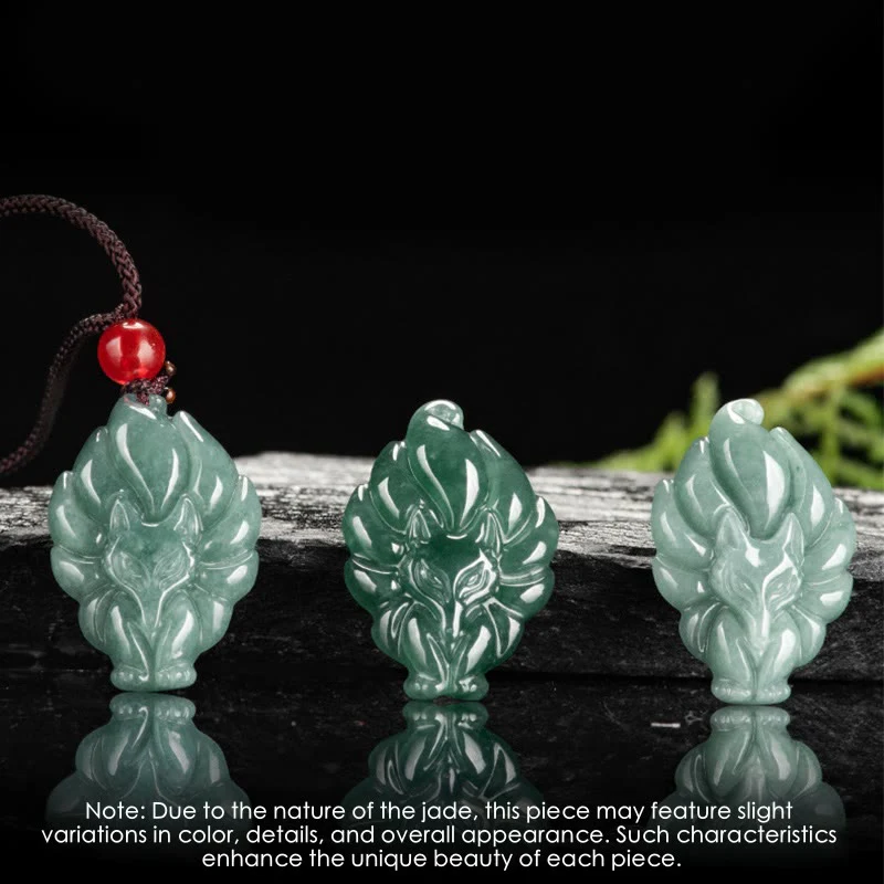 Naszyjnik z Buddha Stones Naturalny Zielony Jadeit Dziewięcioogonowy Lis Szczęście Wisiorek - Image 8