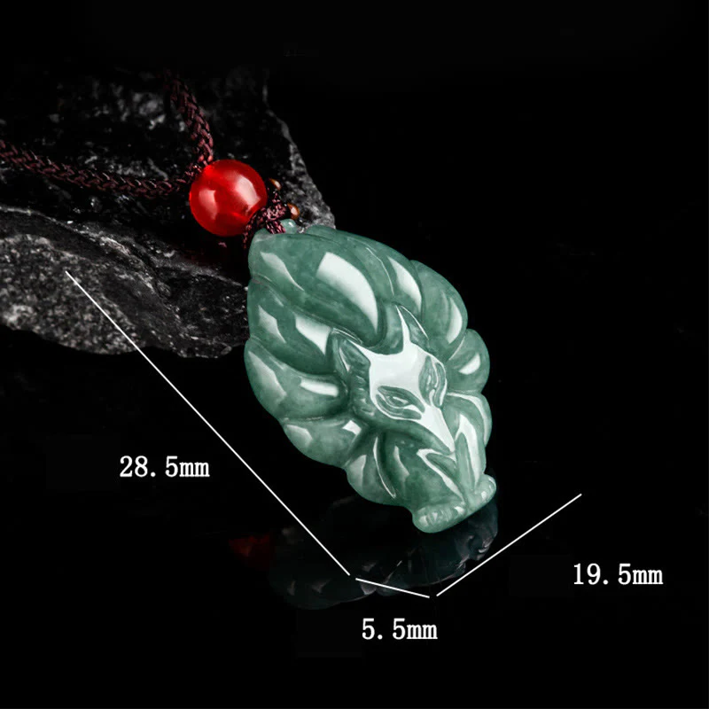 Naszyjnik z Buddha Stones Naturalny Zielony Jadeit Dziewięcioogonowy Lis Szczęście Wisiorek - Image 9