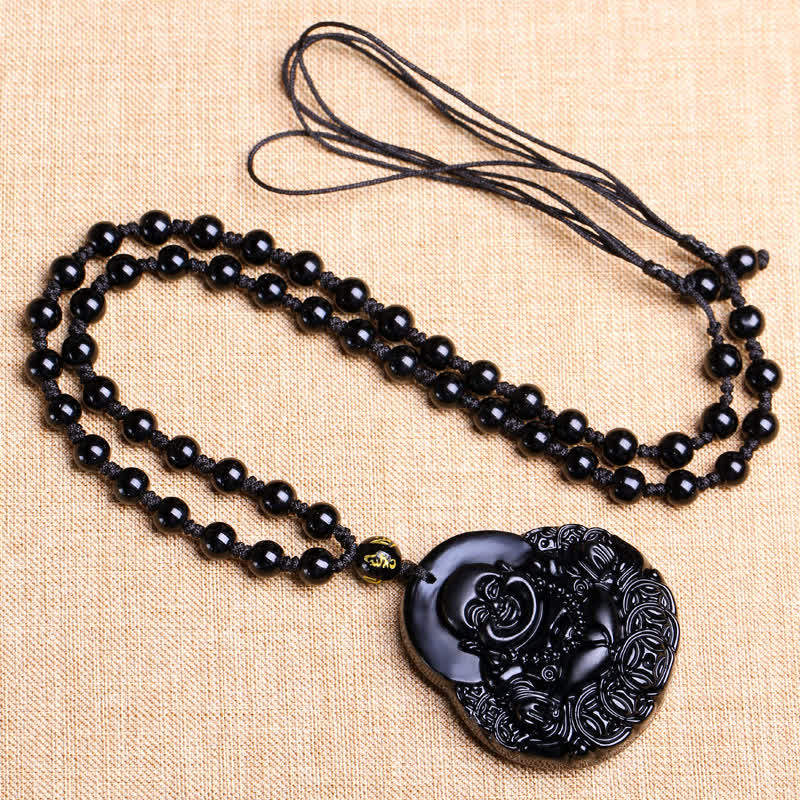 Naszyjnik z Buddha Stones Śmiejący się Budda Czarny Obsydian Siła Ochrona - Image 5