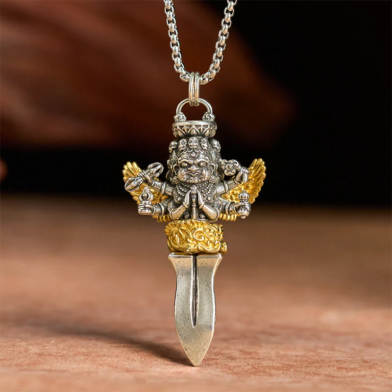 Naszyjnik z Buddha Stones, tybetański Vajra, trzy głowy, sześć ramion, miedziany, uzdrawiający, duchowy, z wisiorkiem - Image 4