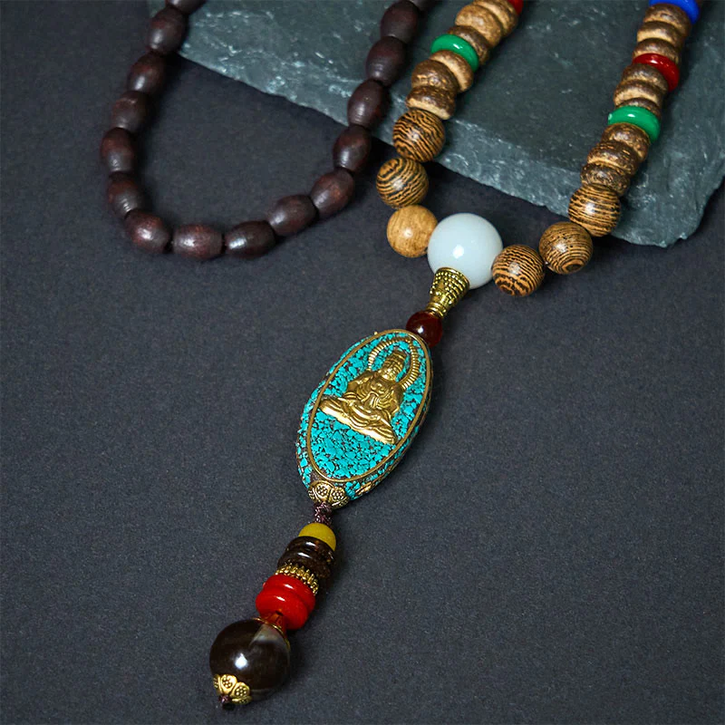 Naszyjnik z Buddha Stones w stylu vintage z Nepalu z wisiorem z koralików z łupin kokosa Awalokiteśwary - Image 4