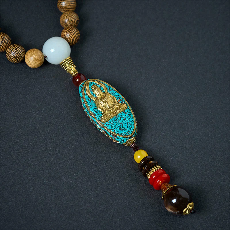Naszyjnik z Buddha Stones w stylu vintage z Nepalu z wisiorem z koralików z łupin kokosa Awalokiteśwary - Image 9