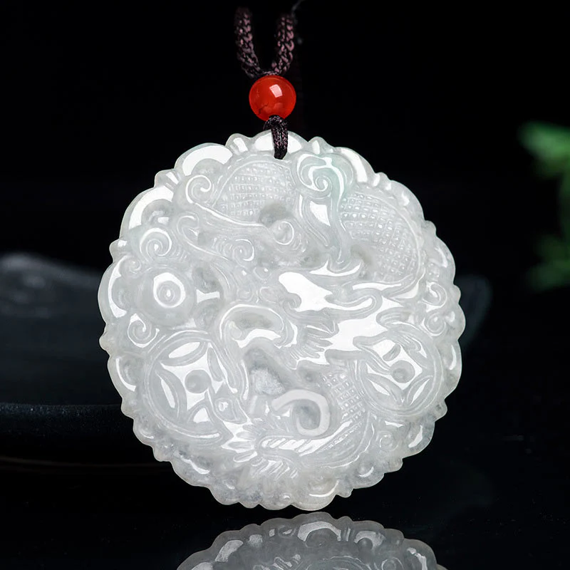 Naszyjnik z Buddha Stones z białego jadeitu, ochrona smoka, wisior sznurkowy