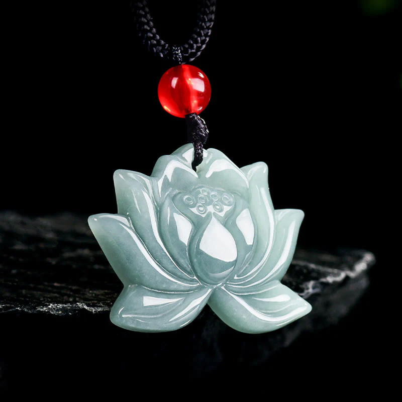 Naszyjnik z Buddha Stones z motywem kwiatu lotosu, rzeźbiony z jadeitu, wisiorki na znak dobrobytu