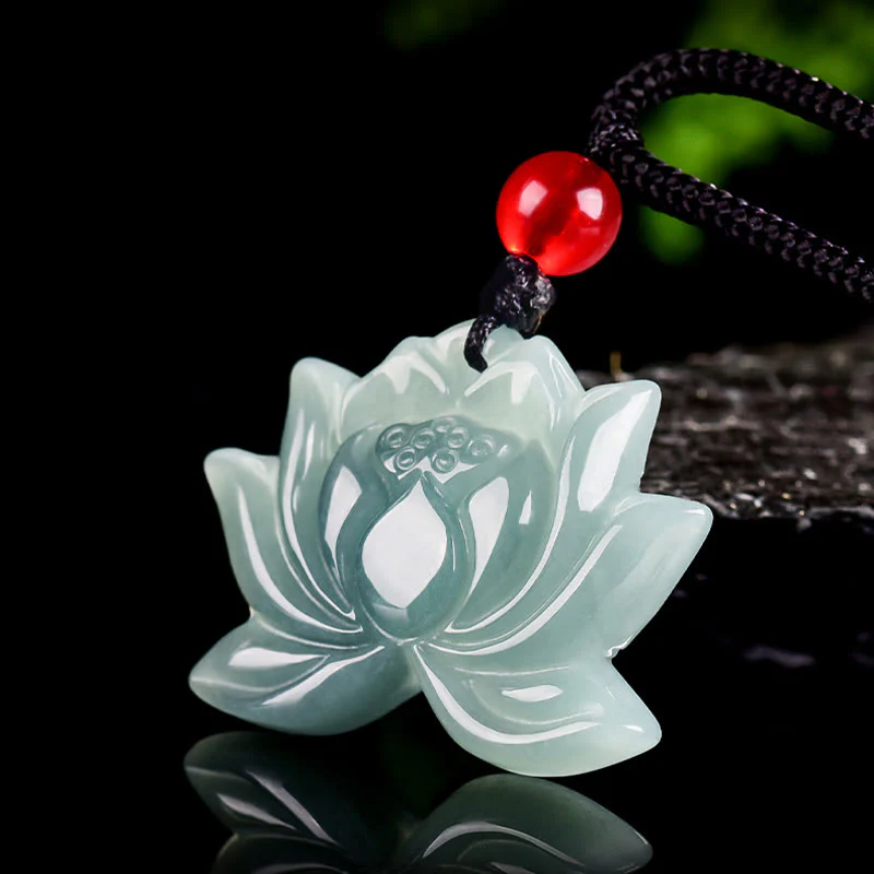 Naszyjnik z Buddha Stones z motywem kwiatu lotosu, rzeźbiony z jadeitu, wisiorki na znak dobrobytu - Image 2