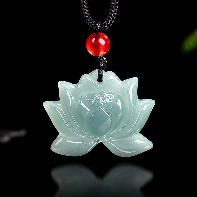 Naszyjnik z Buddha Stones z motywem kwiatu lotosu, rzeźbiony z jadeitu, wisiorki na znak dobrobytu - Image 3