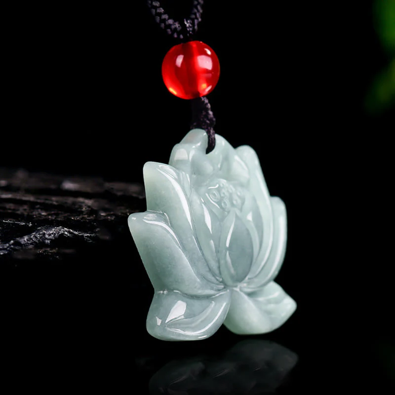 Naszyjnik z Buddha Stones z motywem kwiatu lotosu, rzeźbiony z jadeitu, wisiorki na znak dobrobytu - Image 5