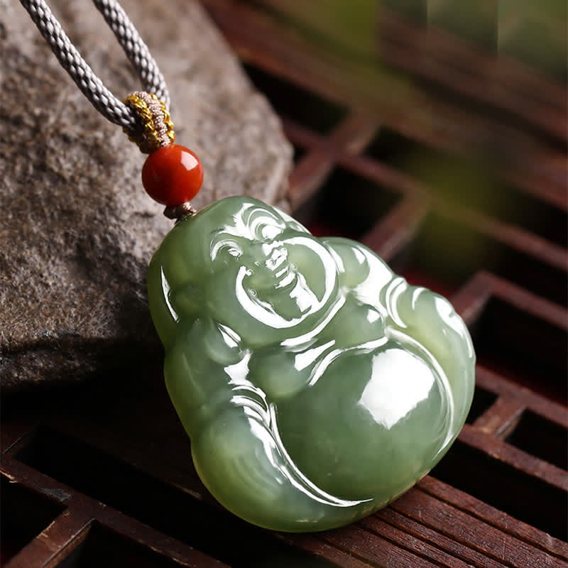 Naszyjnik z jadeitu Hetian Laughing Buddha z wisiorkiem sznurkowym - Image 2