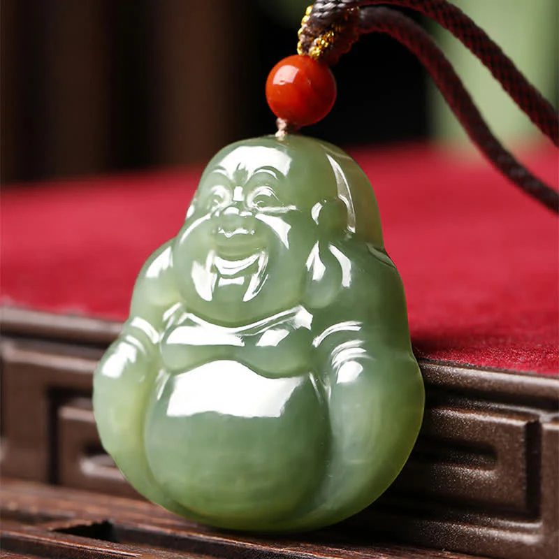 Naszyjnik z jadeitu Hetian Laughing Buddha z wisiorkiem sznurkowym - Image 5