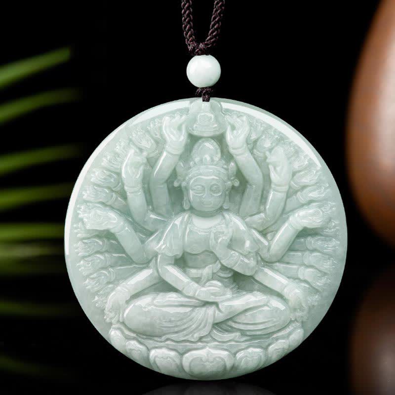 Naszyjnik z jadeitu Kwan Yin Avalokitesvara z tysiąca rąk, z wisiorkiem i błogosławieństwem