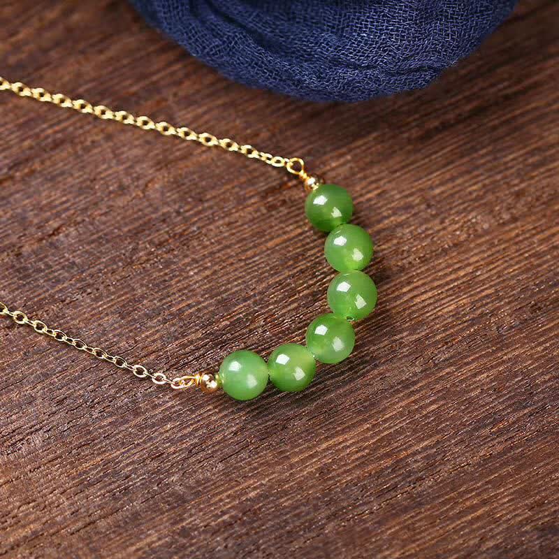 Naszyjnik z koralików Hetian Cyan Jade wykonany ze złota 14k - Image 2