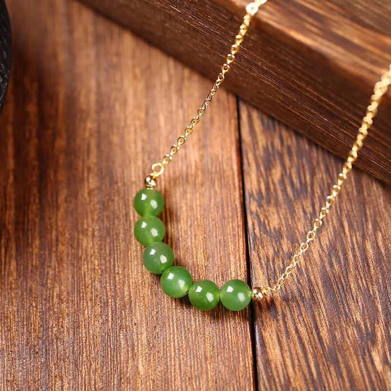 Naszyjnik z koralików Hetian Cyan Jade wykonany ze złota 14k - Image 3