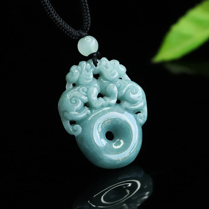 Naszyjnik z podwójnym jadeitem PiXiu z Buddha Stones , klamrą pokoju i bogactwem, zapewniający szczęście - Image 2