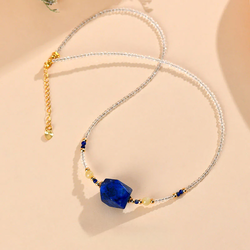 Naszyjnik z wisiorkiem do medytacji i uzdrawiania z Buddha Stones z białego kryształu lazurytu i lapis lazuli - Image 3