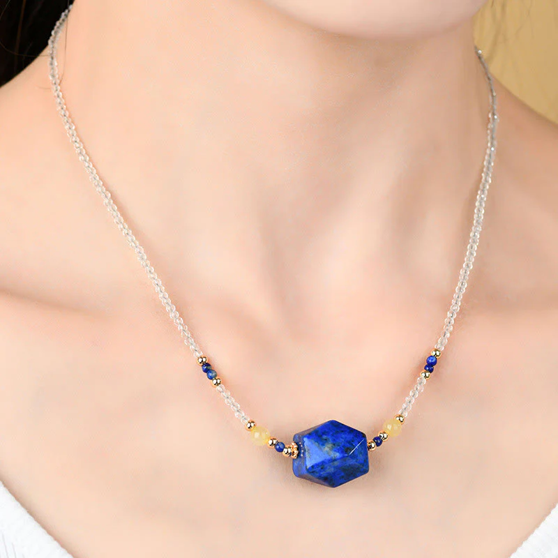 Naszyjnik z wisiorkiem do medytacji i uzdrawiania z Buddha Stones z białego kryształu lazurytu i lapis lazuli - Image 5