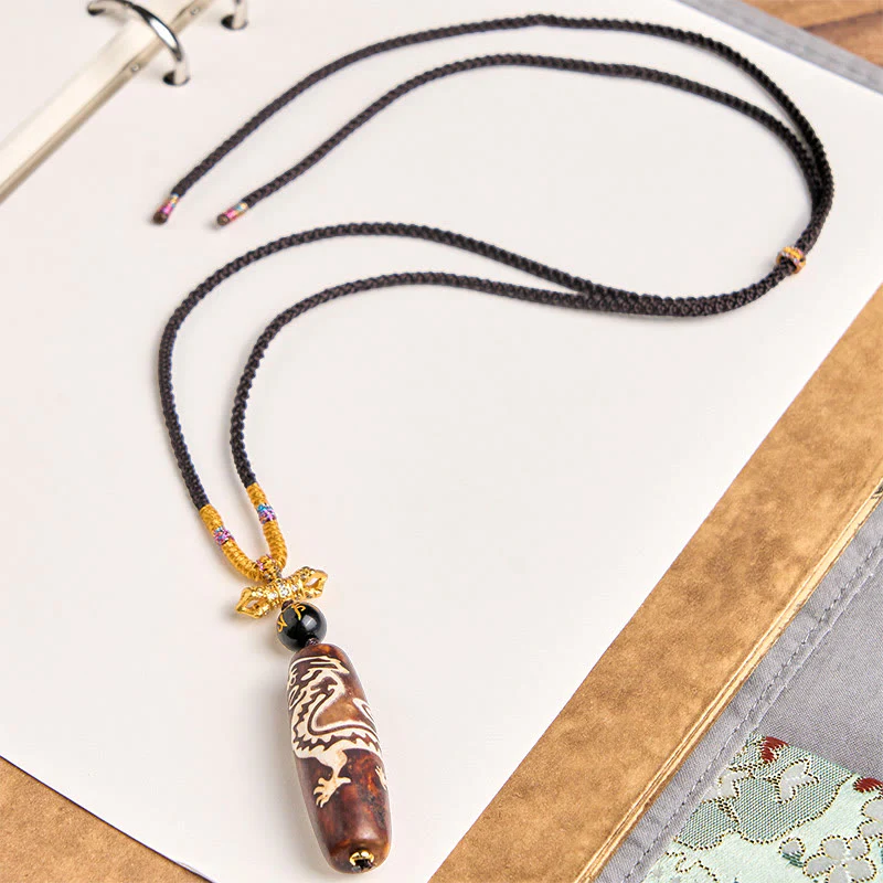Naszyjnik z wisiorkiem i dziewięcioocznym wzorem Dzi z Buddha Stones z agatu tybetańskiego i wzorem smoka - Image 3