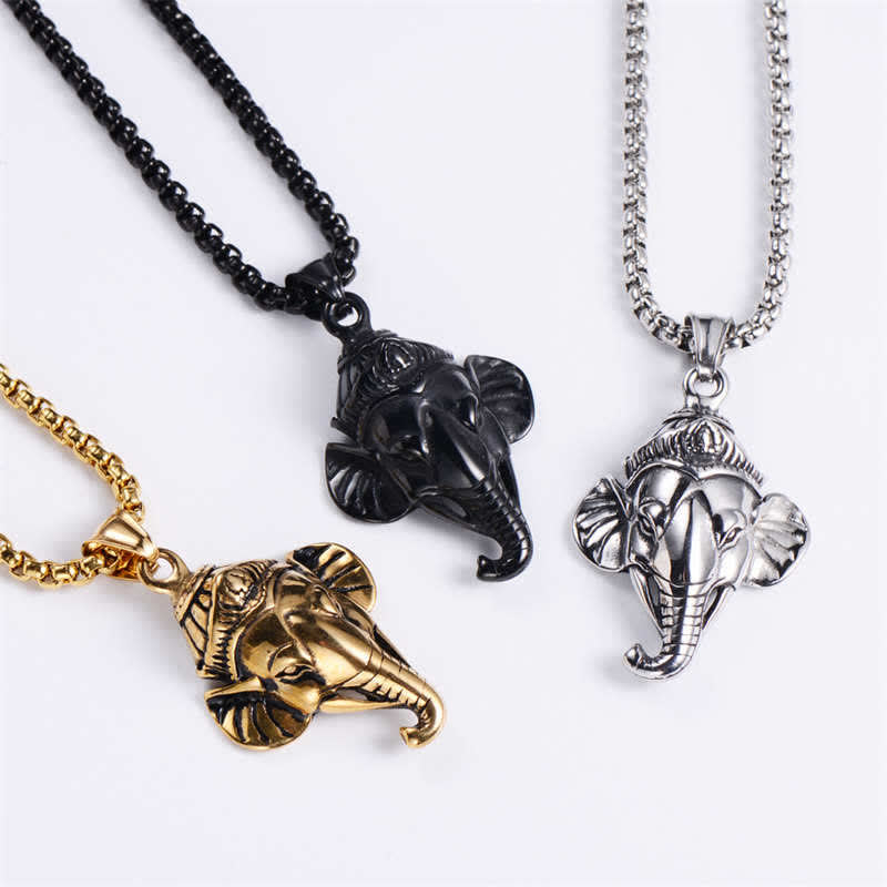 Naszyjnik z wisiorkiem ochronnym Ganesh Ganpati Elephant Titanium Steel - Image 6