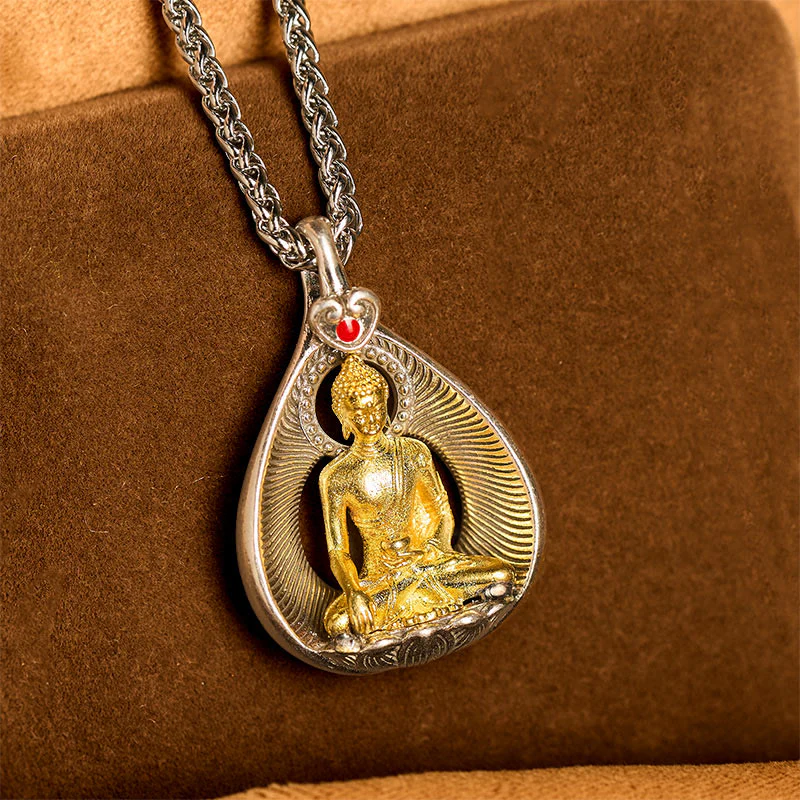 Naszyjnik z wisiorkiem szczęścia, Buddha Stones , zielona Tara, Budda Siakjamuni, łańcuszek miedziany ze srebra - Image 11