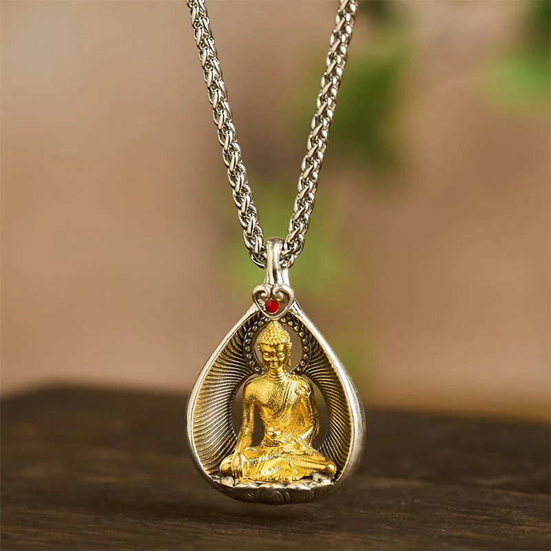 Naszyjnik z wisiorkiem szczęścia, Buddha Stones , zielona Tara, Budda Siakjamuni, łańcuszek miedziany ze srebra - Image 12