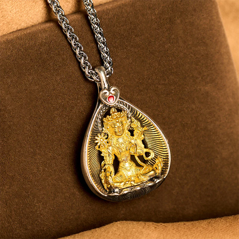 Naszyjnik z wisiorkiem szczęścia, Buddha Stones , zielona Tara, Budda Siakjamuni, łańcuszek miedziany ze srebra - Image 3