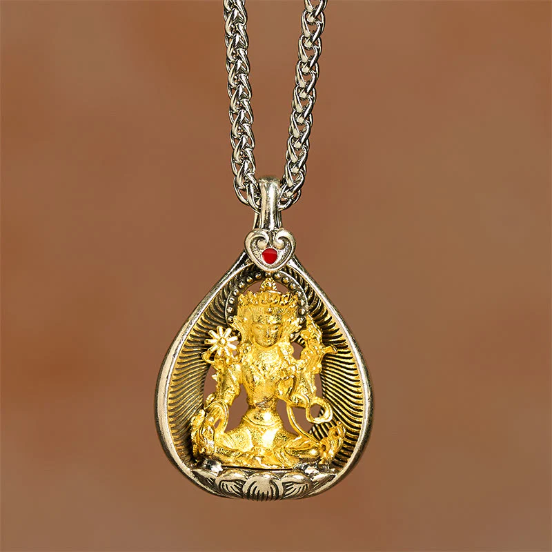 Naszyjnik z wisiorkiem szczęścia, Buddha Stones , zielona Tara, Budda Siakjamuni, łańcuszek miedziany ze srebra - Image 4
