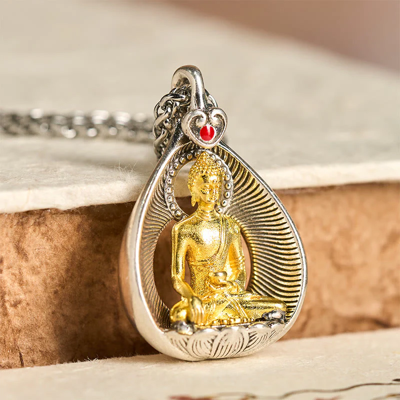 Naszyjnik z wisiorkiem szczęścia, Buddha Stones , zielona Tara, Budda Siakjamuni, łańcuszek miedziany ze srebra - Image 9