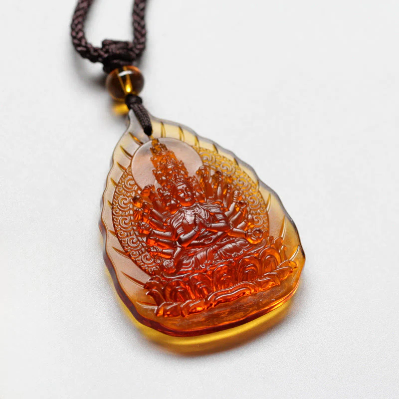 Naszyjnik z wisiorkiem w kształcie liścia z Buddha Stones Liuli z kryształem chińskiego zodiaku Natal Budda