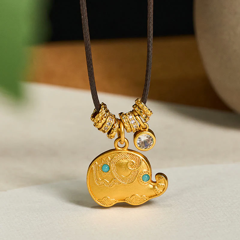 Naszyjnik z wisiorkiem z motywem słonia z Buddha Stones, 24-karatowego złota, z mosiądzu, z liną wzmacniającą