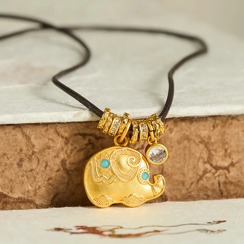 Naszyjnik z wisiorkiem z motywem słonia z Buddha Stones, 24-karatowego złota, z mosiądzu, z liną wzmacniającą - Image 2