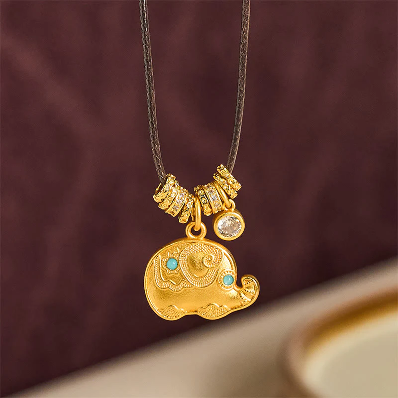 Naszyjnik z wisiorkiem z motywem słonia z Buddha Stones, 24-karatowego złota, z mosiądzu, z liną wzmacniającą - Image 3
