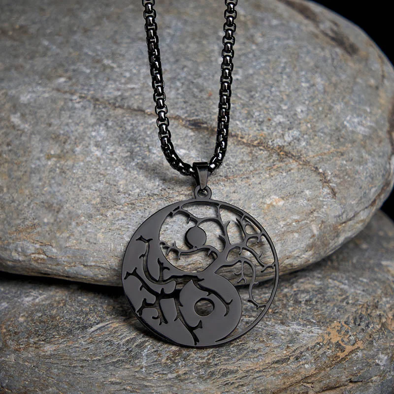 Naszyjnik z zawieszką z Buddha Stones i pustym wzorem Yin Yang ze stali nierdzewnej - Image 2