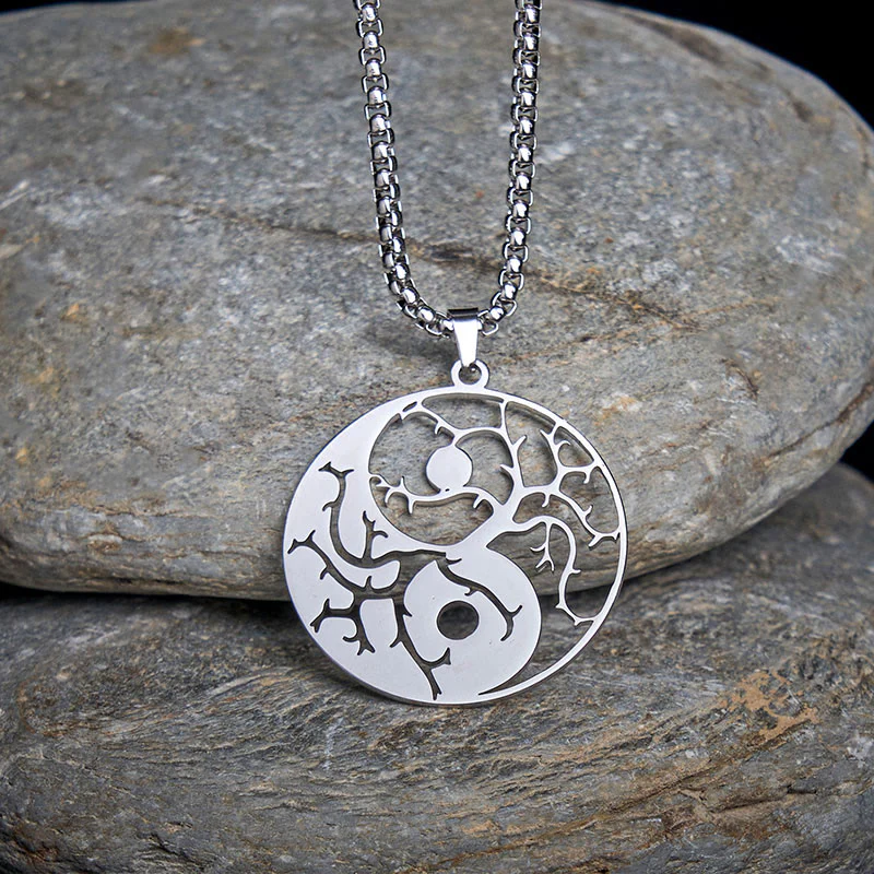 Naszyjnik z zawieszką z Buddha Stones i pustym wzorem Yin Yang ze stali nierdzewnej - Image 9