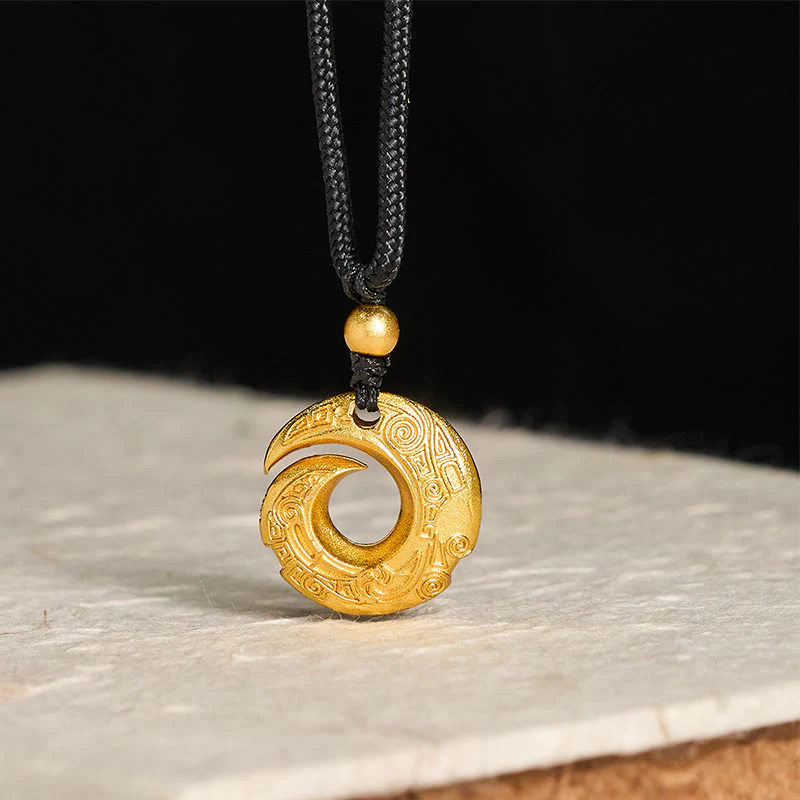 Naszyjnik z zawieszką z Buddha Stones z 24-karatowego złota, mosiężna klamra pokoju, czarna lina
