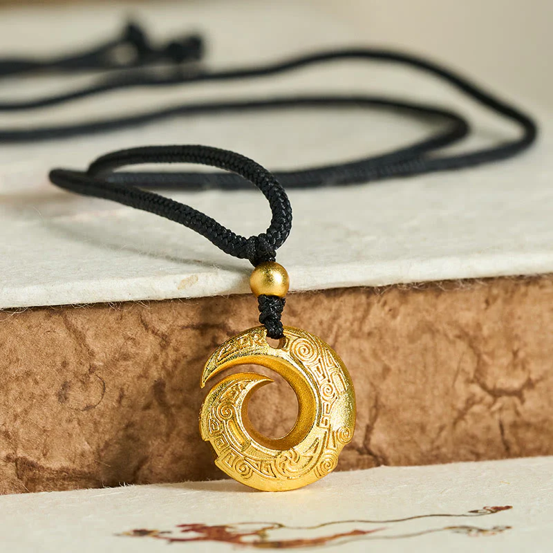 Naszyjnik z zawieszką z Buddha Stones z 24-karatowego złota, mosiężna klamra pokoju, czarna lina - Image 2