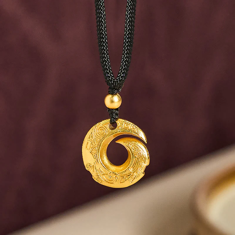 Naszyjnik z zawieszką z Buddha Stones z 24-karatowego złota, mosiężna klamra pokoju, czarna lina - Image 3