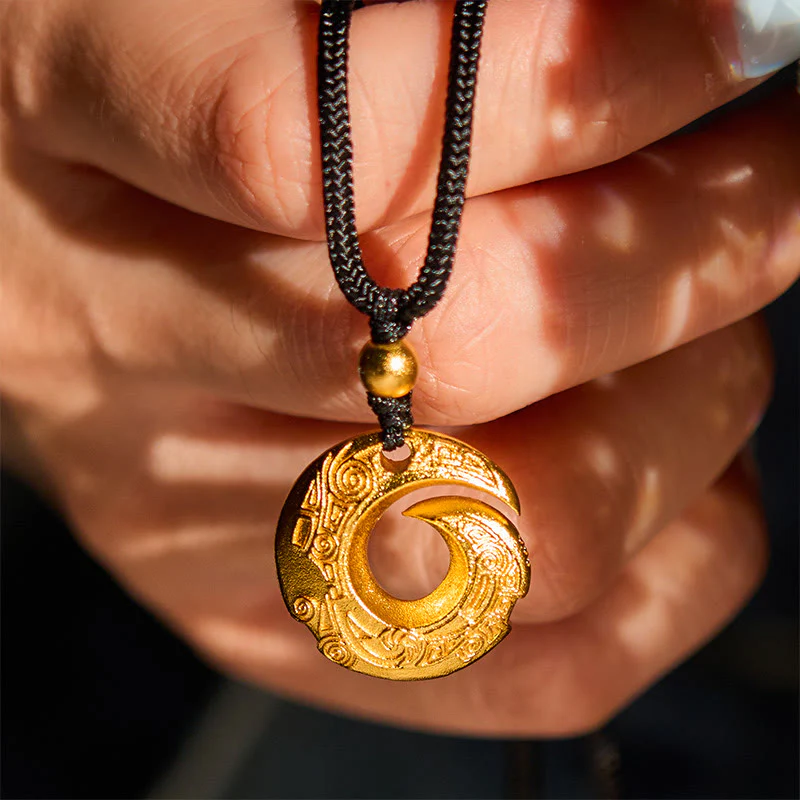Naszyjnik z zawieszką z Buddha Stones z 24-karatowego złota, mosiężna klamra pokoju, czarna lina - Image 7