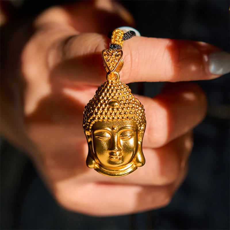 Naszyjnik z zawieszką z symbolem Buddha Stones , mosiężny, pozłacany 24-karatowym złotem, z plecionym sznurkiem i wisiorkiem - Image 3
