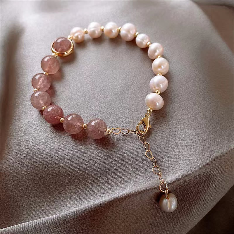 Naturalna bransoletka z pereł kwarcowych truskawkowych Love Positive Chain - Image 2