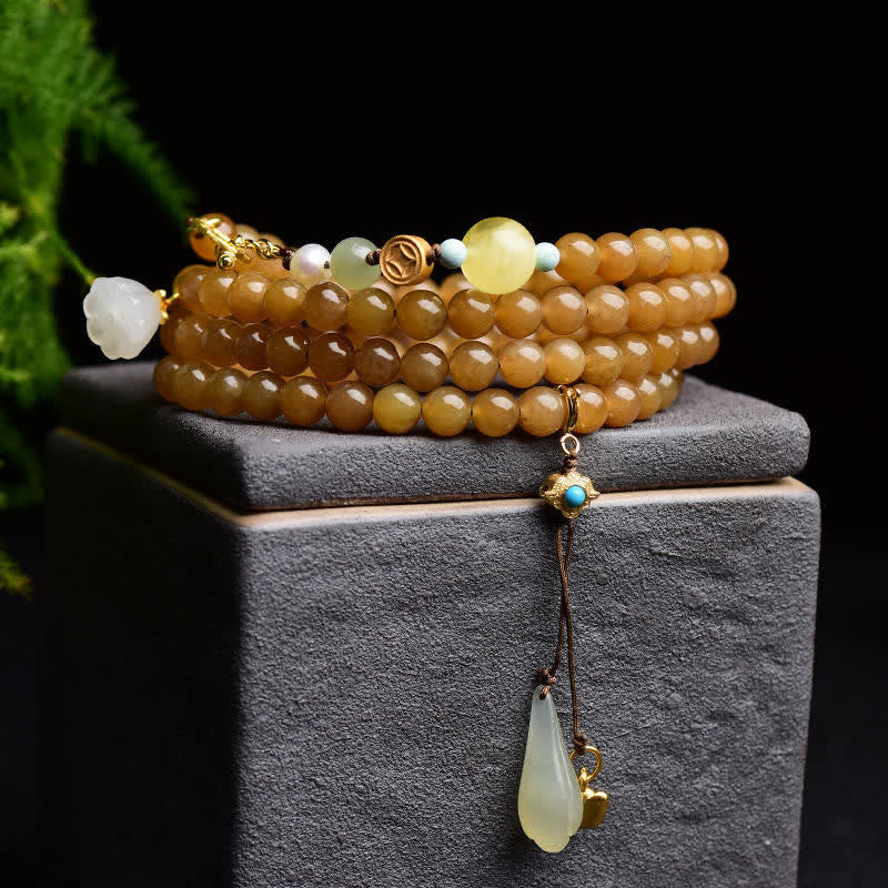 Naturalna bransoletka z perełkami Hetian Topaz Amber Lotus White Jade Success - Image 3