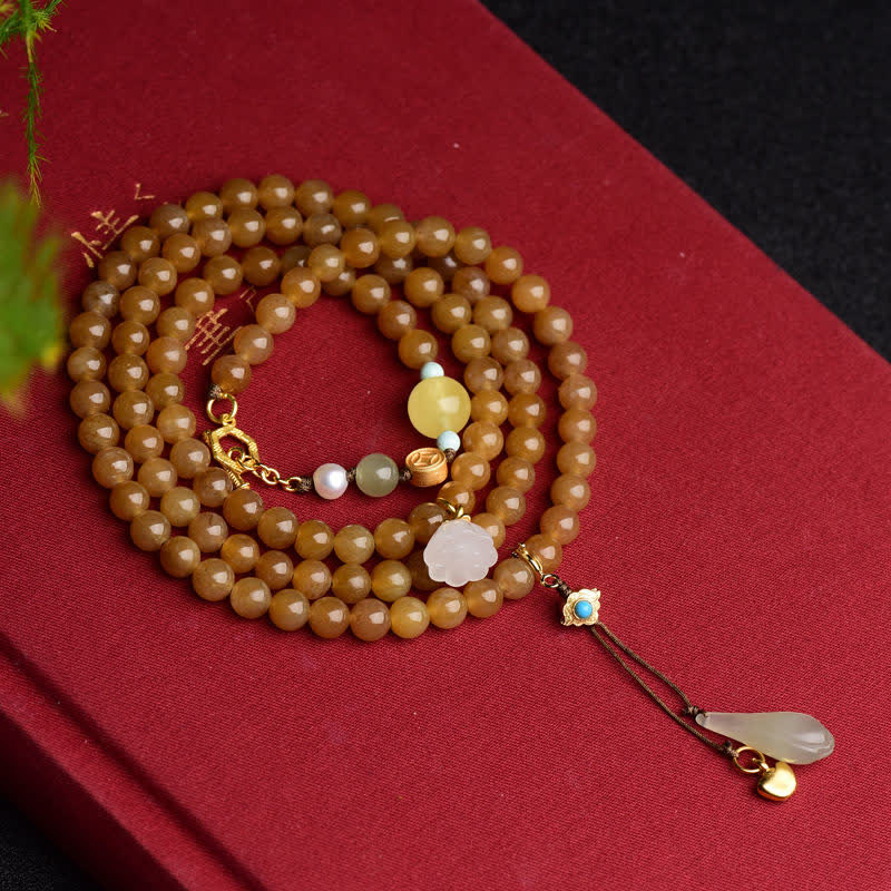 Naturalna bransoletka z perełkami Hetian Topaz Amber Lotus White Jade Success - Image 4