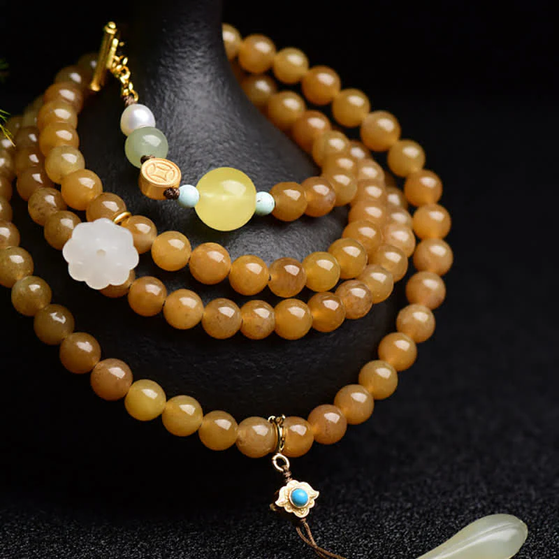Naturalna bransoletka z perełkami Hetian Topaz Amber Lotus White Jade Success - Image 5