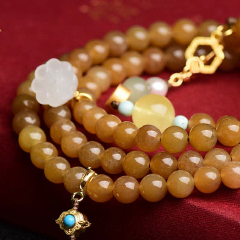 Naturalna bransoletka z perełkami Hetian Topaz Amber Lotus White Jade Success - Image 6