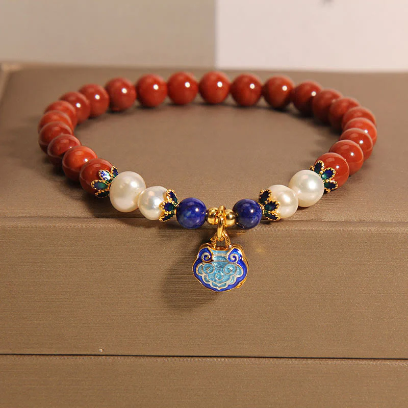 Naturalne Buddha Stones z czerwonego agatu z pereł z południowego czerwonego agatu, bransoletka z zapięciem w kształcie zamka pokoju