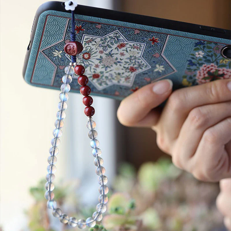 Naturalny kamień księżycowy cynober spokojna pozytywna dekoracja telefonu - Image 3