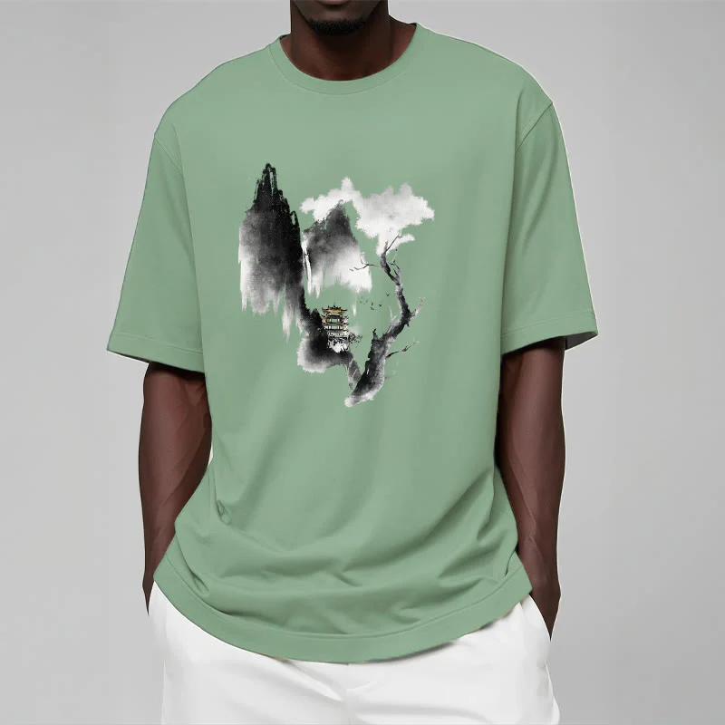 Pawilon Buddha Stones Drzewo Gęsi Wokół Gór Wzór Koszulka T-shirt - Image 17