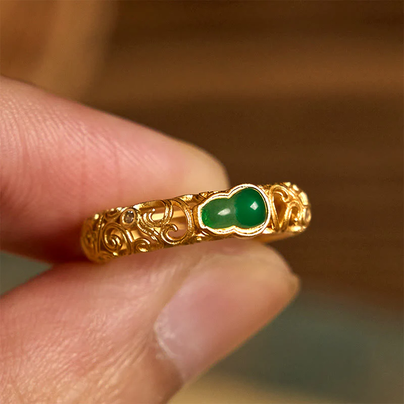 Pierścień bogactwa z Buddha Stones w stylu vintage z tykwy, zielonego chalcedonu i stopu miedzi - Image 9