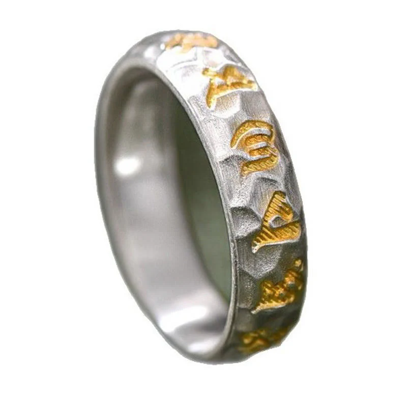 Pierścień równowagi Om Mani Padme Hum z Buddha Stones ze srebra próby 999 z wzorem młotka - Image 12