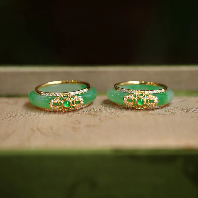 Pierścień siły z Buddha Stones 18K pozłacany naturalny zielony chalcedon - Image 2