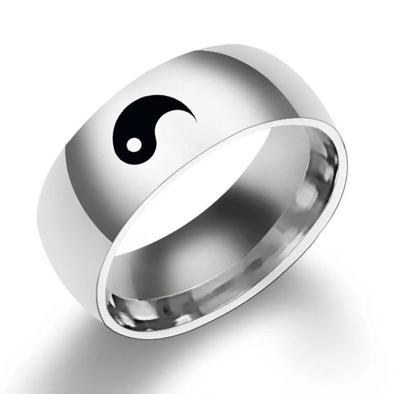 Pierścionek dla par z Buddha Stones Yin Yang Balance ze stali tytanowej - Image 3